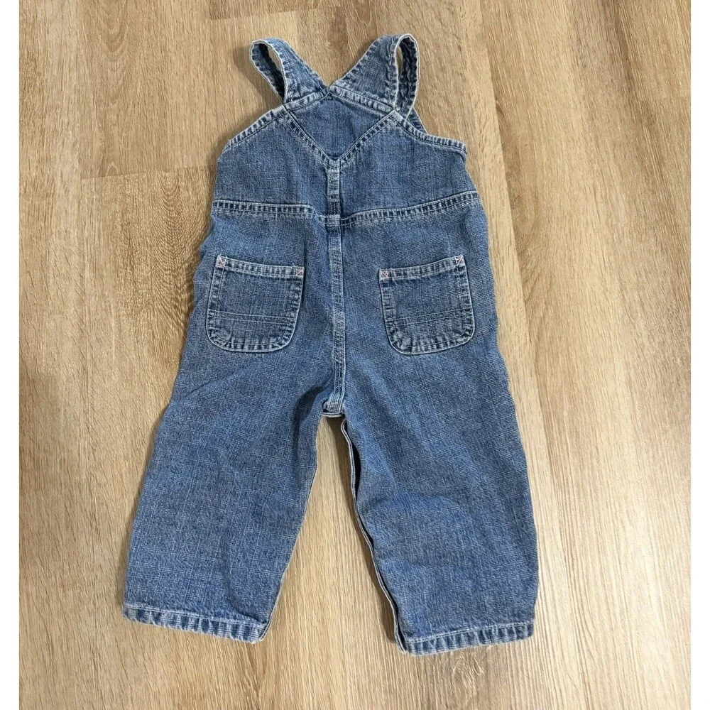 Carhartt Girls Floral Embroidered Denim Overalls Heart Buttons Size 18 Months